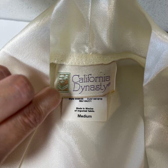 Vintage Bridal Floral Slip Dress Robe Set Ivory White Medium Peignoir Lace Satin - Picture 4 of 15